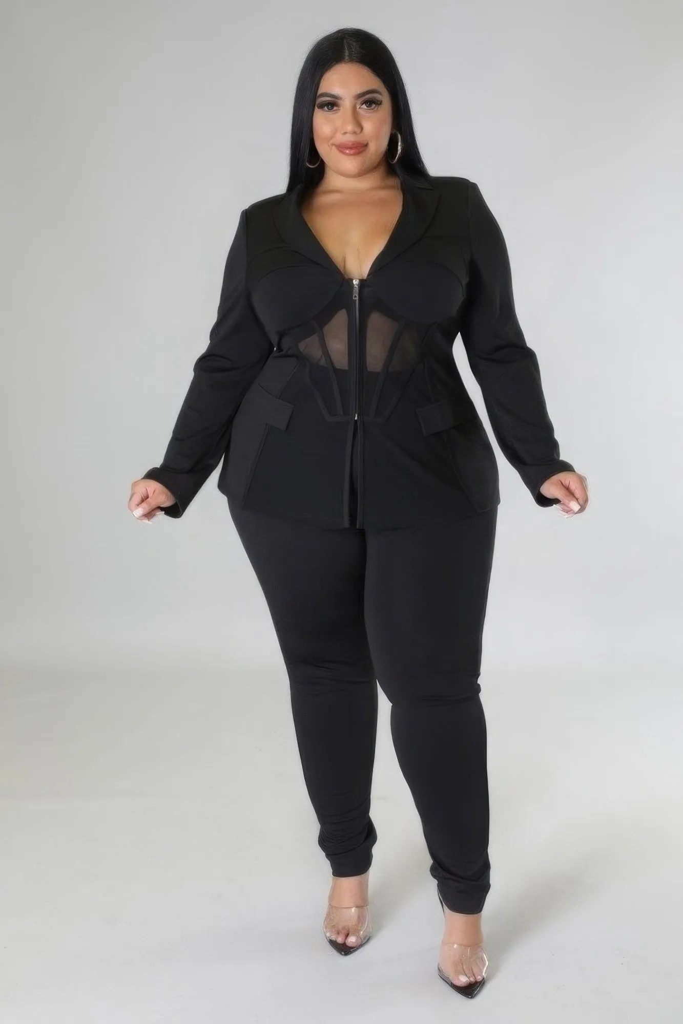 2 Piece Plus-size Edgy Corset Blazer and Pants Set