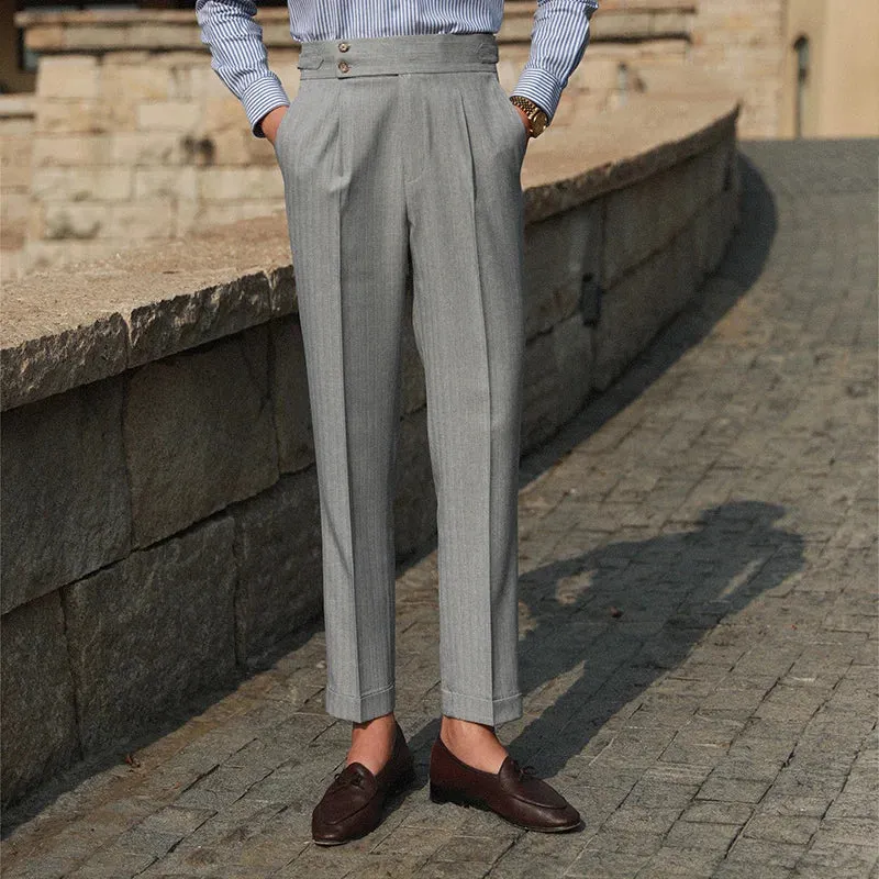 Aidase Casual High Waist Straight Striped Pants Men's Versatile Business Formal Trousers Pant For Man Italian Men's Social Trousers