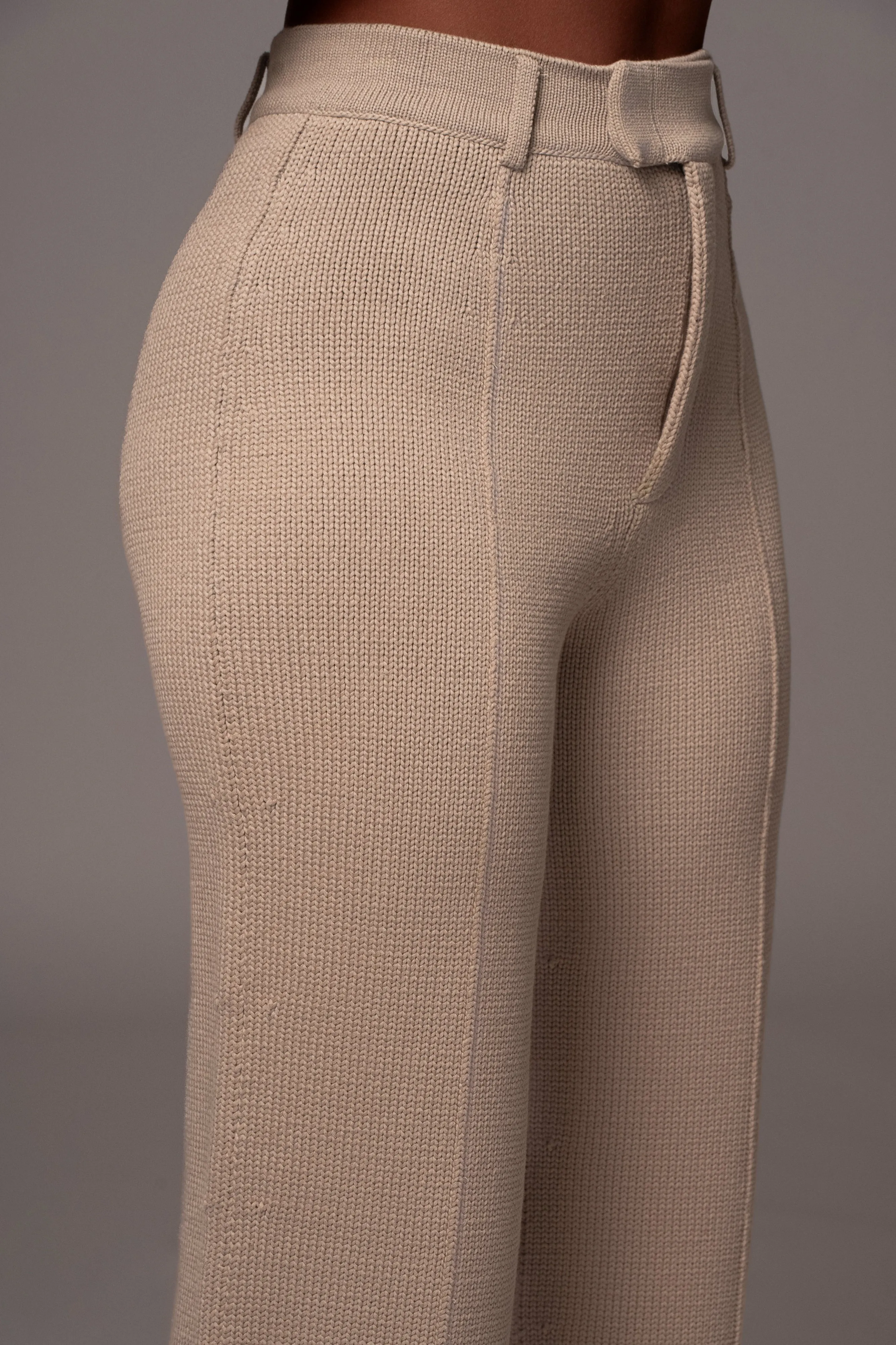 Beige Back In Business Knit Trousers