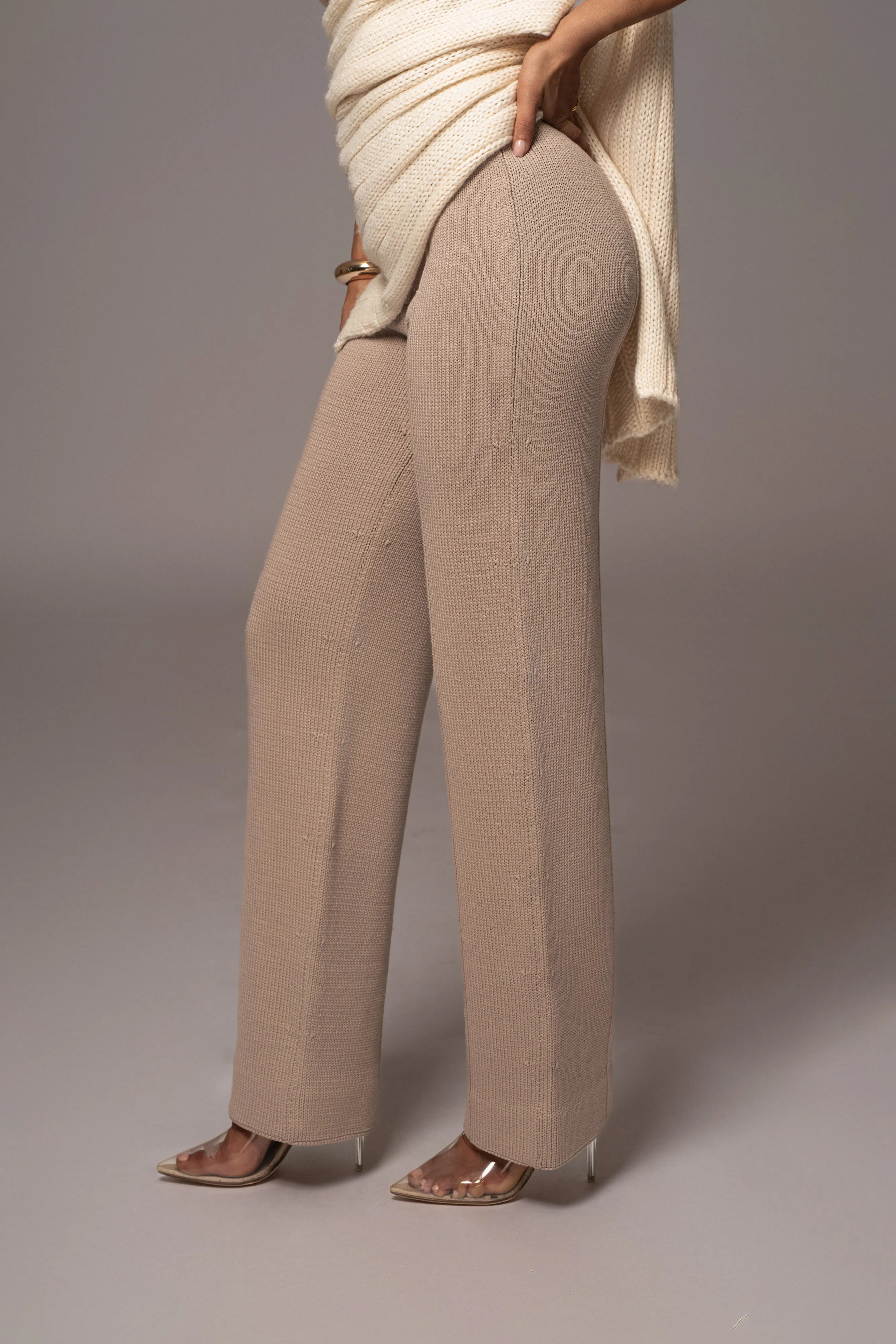 Beige Back In Business Knit Trousers