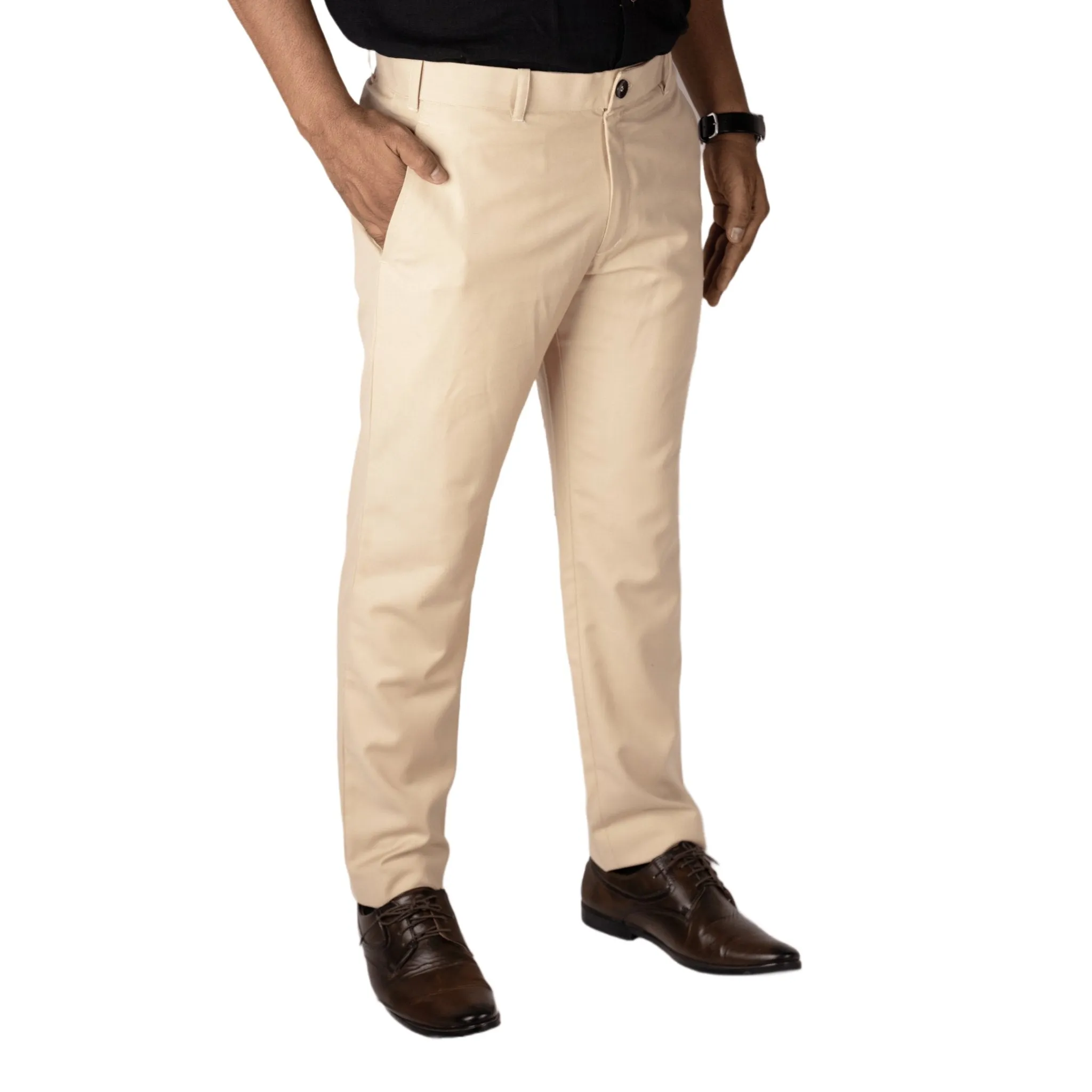 Beige color blend cotton pant for men