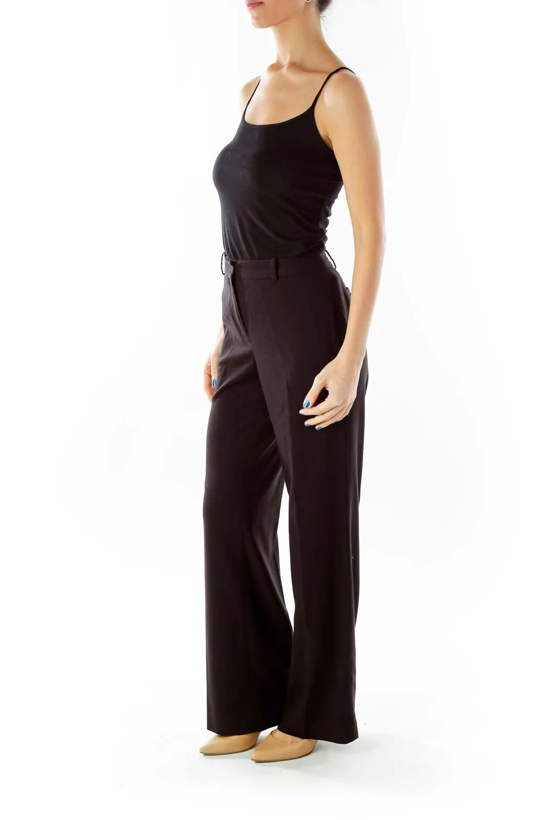 Black High-Waisted Straight-Leg Pants