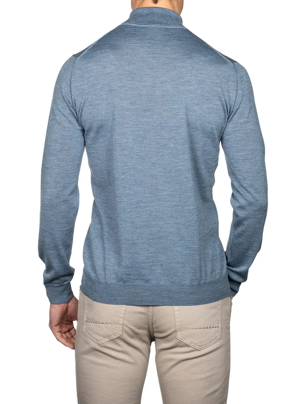 Blue Roll Neck Fine Merino Wool Jumper