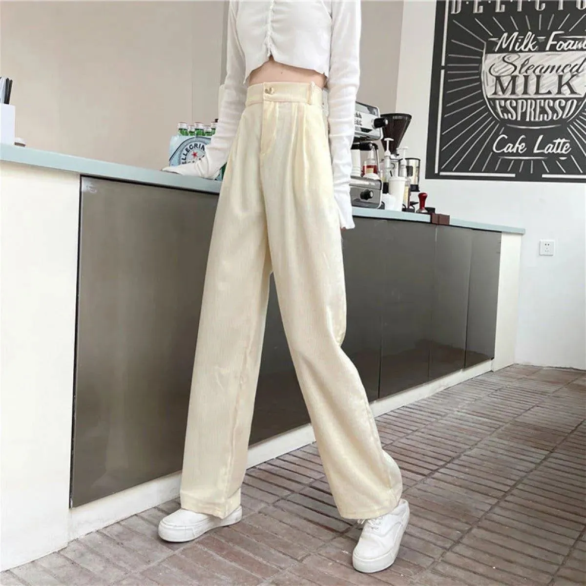 Casual High Waist Straight Corduroy Pants