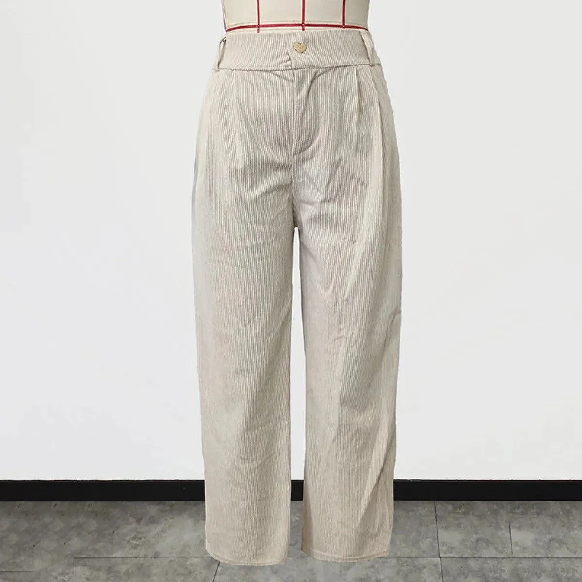 Casual High Waist Straight Corduroy Pants