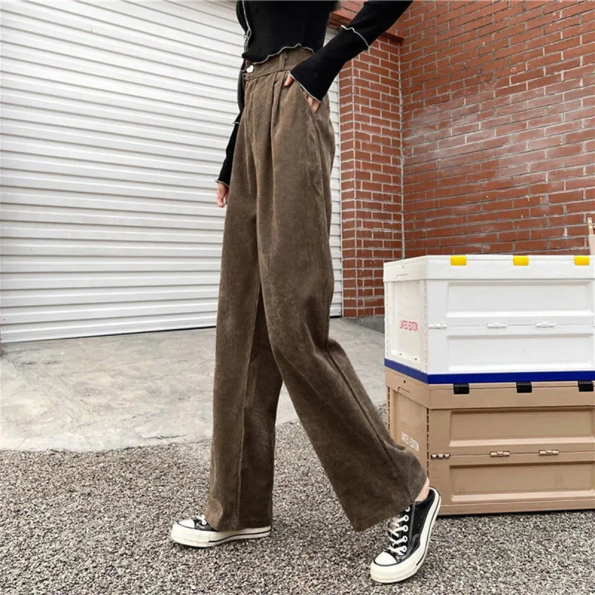 Casual High Waist Straight Corduroy Pants