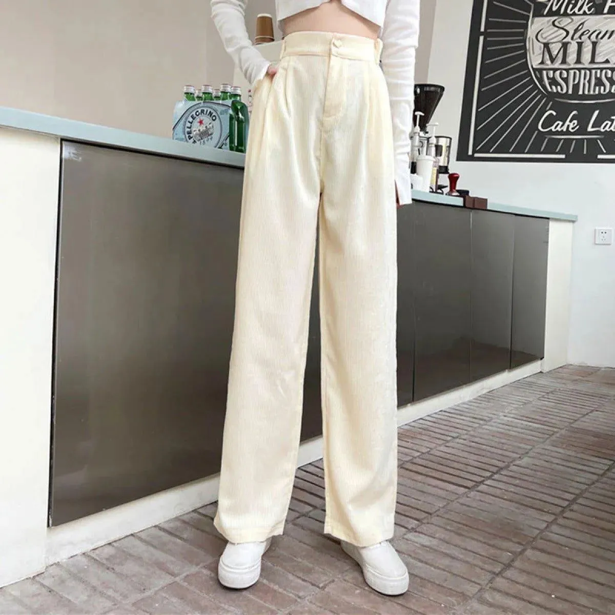 Casual High Waist Straight Corduroy Pants