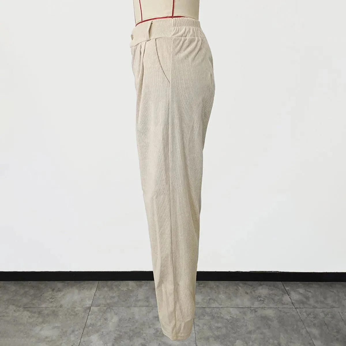 Casual High Waist Straight Corduroy Pants