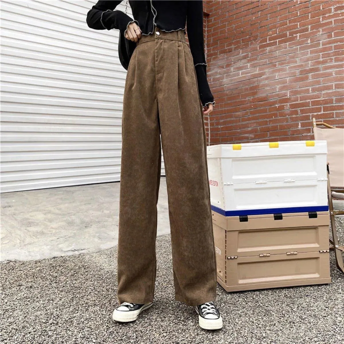 Casual High Waist Straight Corduroy Pants