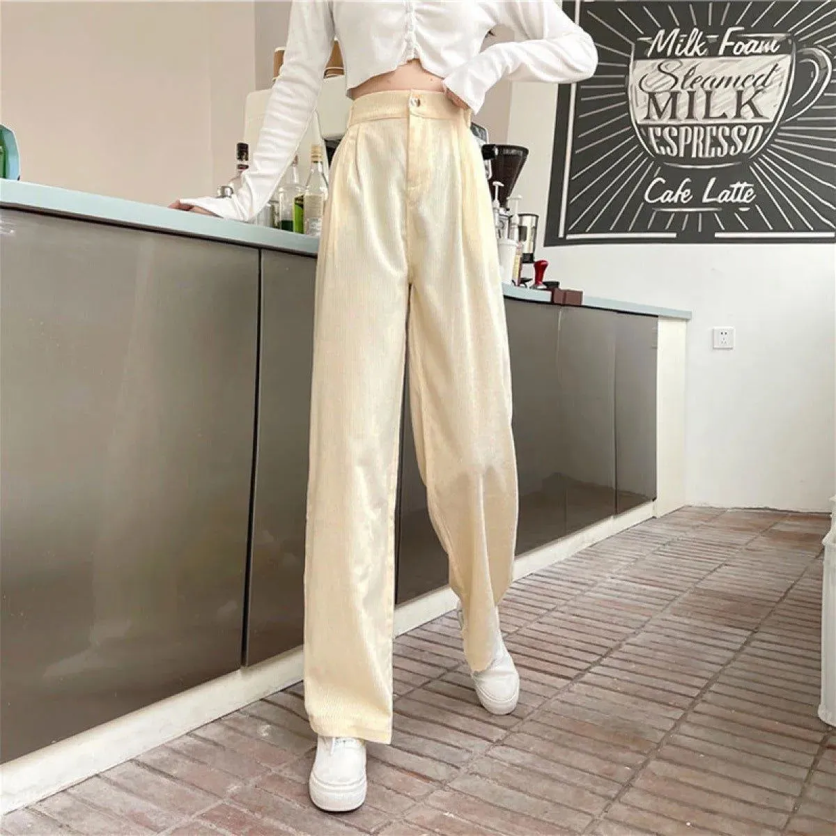 Casual High Waist Straight Corduroy Pants