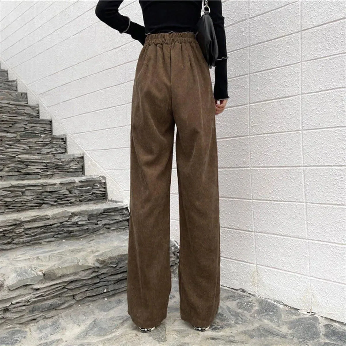 Casual High Waist Straight Corduroy Pants