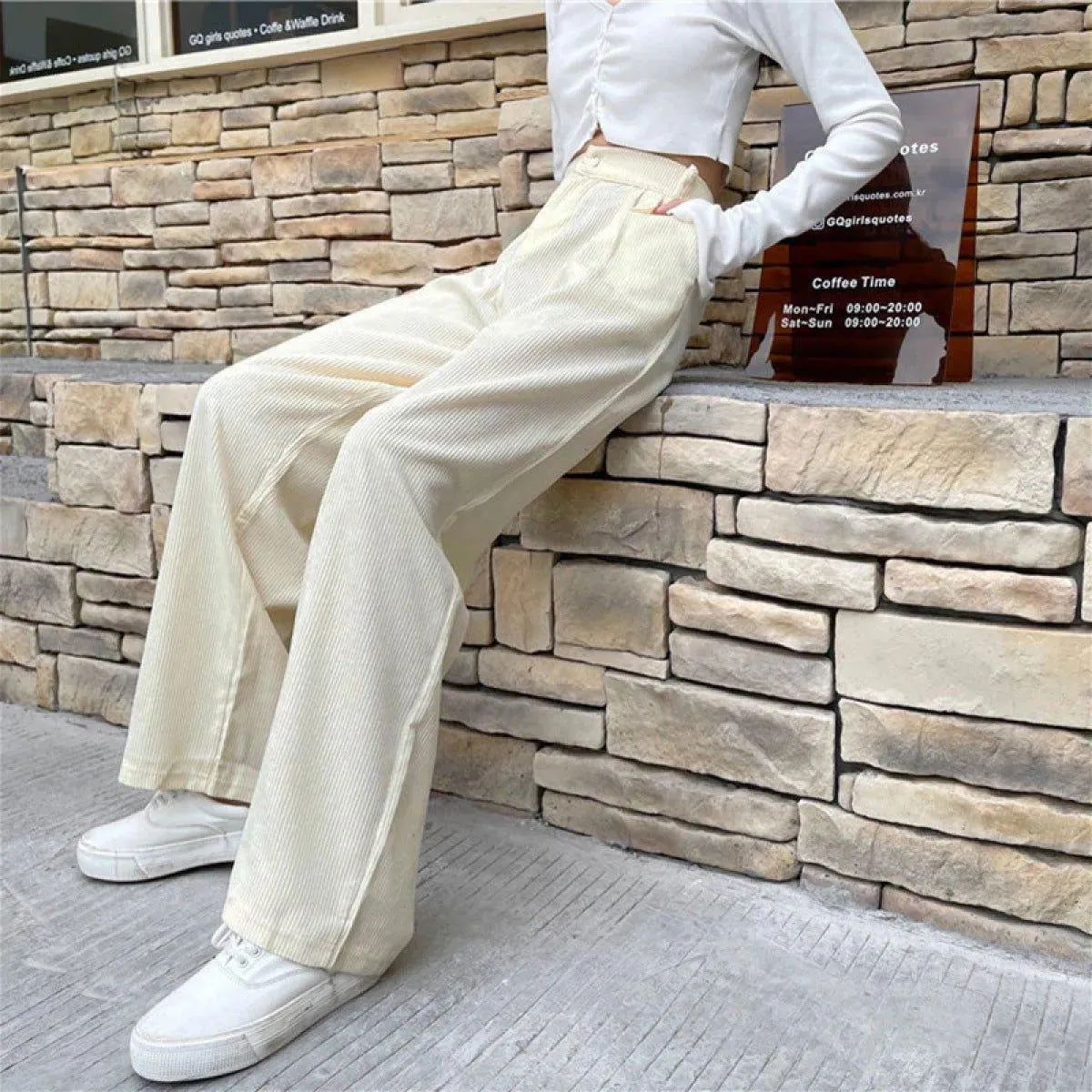 Casual High Waist Straight Corduroy Pants