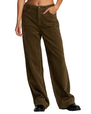 Coco Corduroy Wide Leg Trousers in Dark Olive