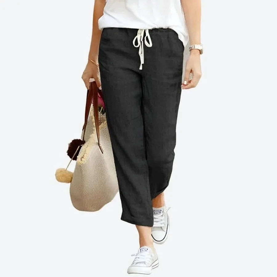 Comfortable Casual Linen Drawstring Trousers