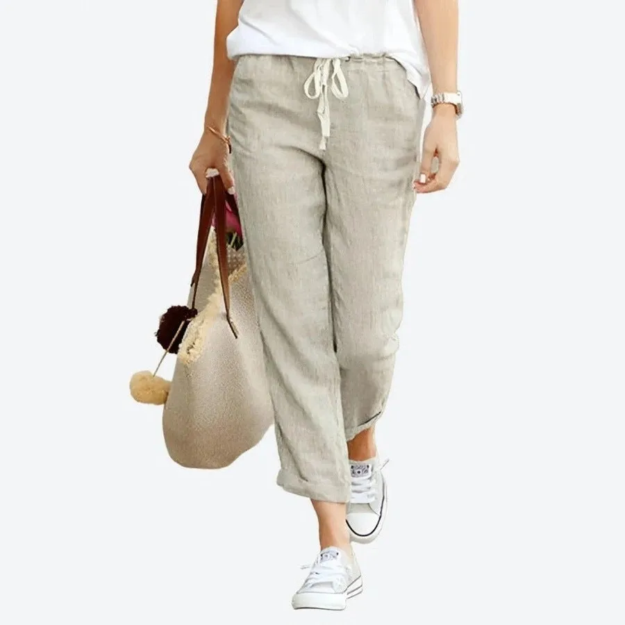 Comfortable Casual Linen Drawstring Trousers