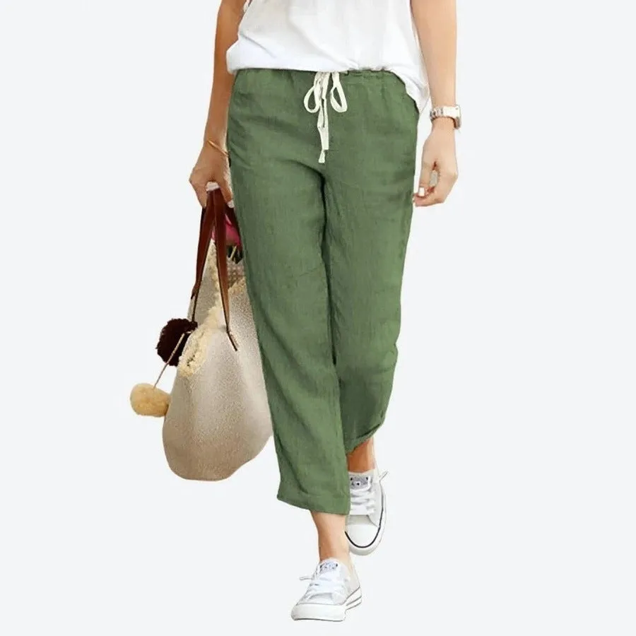 Comfortable Casual Linen Drawstring Trousers