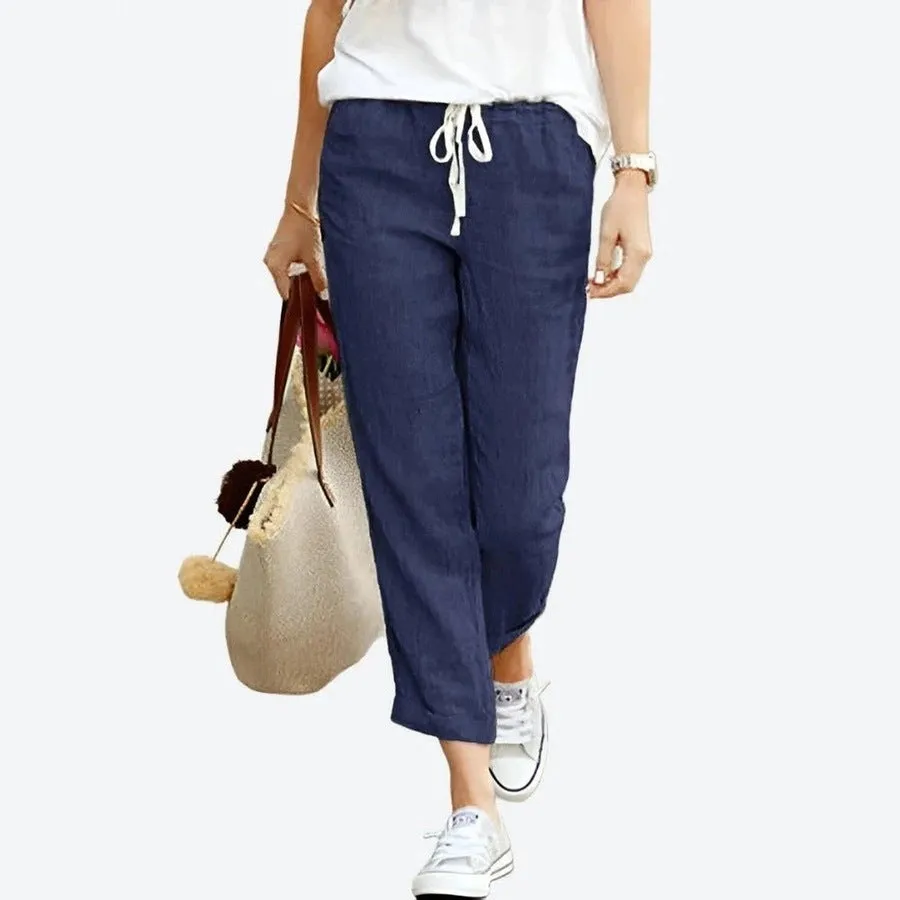 Comfortable Casual Linen Drawstring Trousers