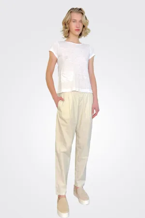 Cotton Stretch Waist Trousers - Ivory