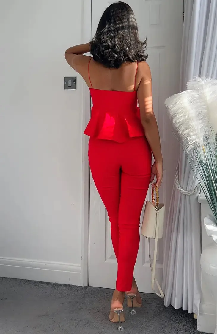 Court Red High Waisted Trousers