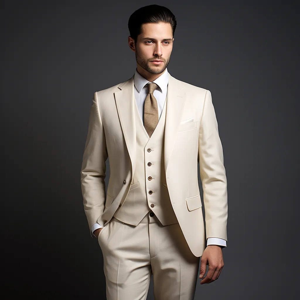 Cream Color Three Piece Wedding and Business Suit for Men - Ultimate Elegance and Versatility