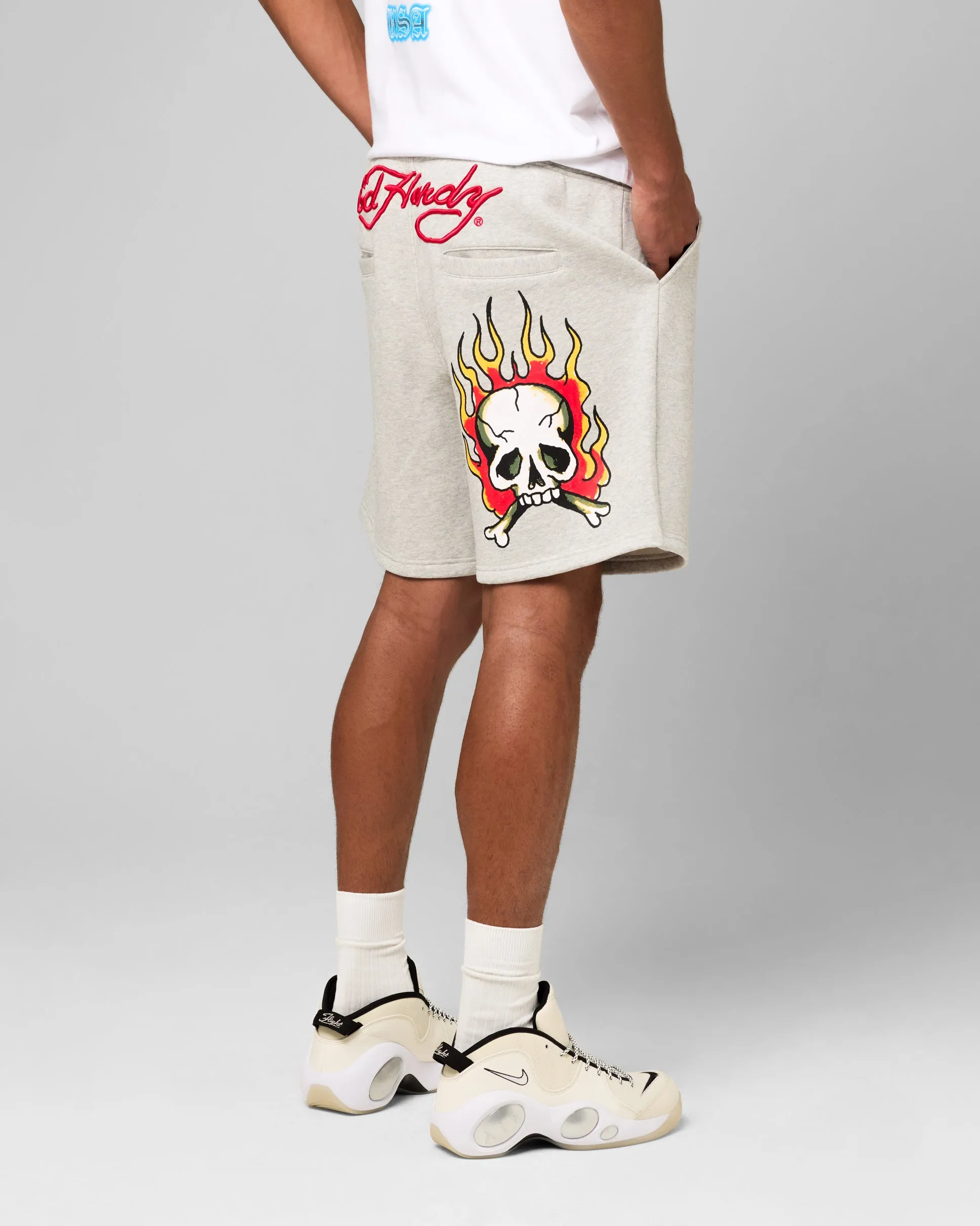 Ed Hardy Skull Fleece Shorts Grey Marle