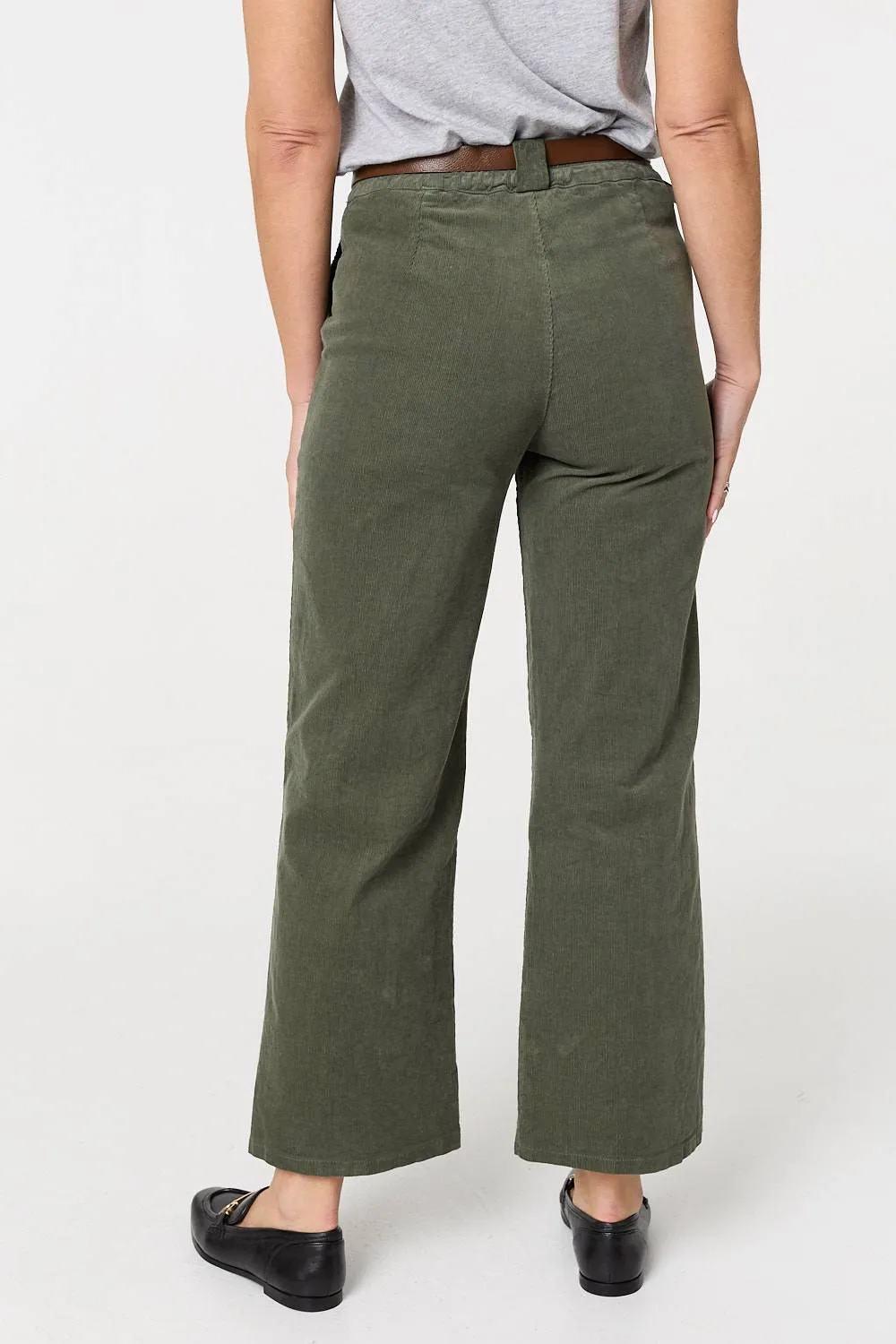 Faux Leather Belt Corduroy Trousers