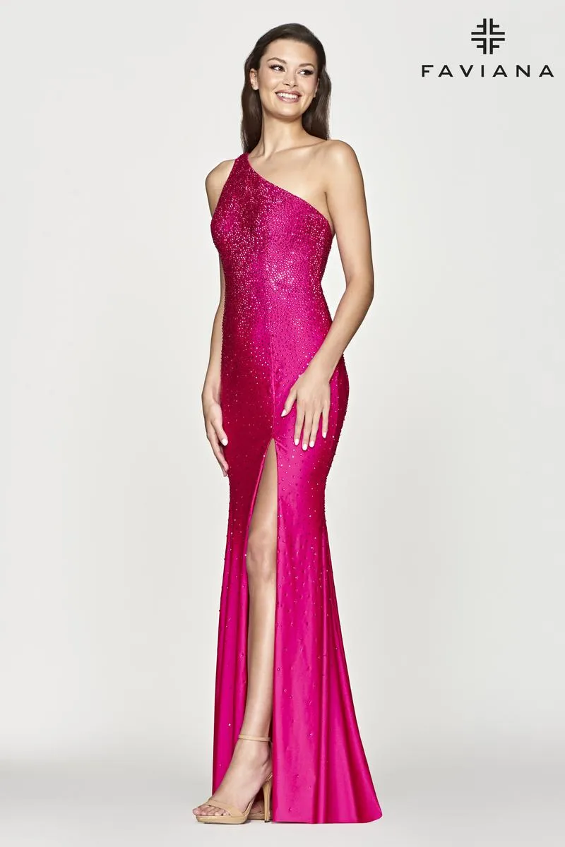 Faviana One Shoulder Heat Stone Prom Dress S10632