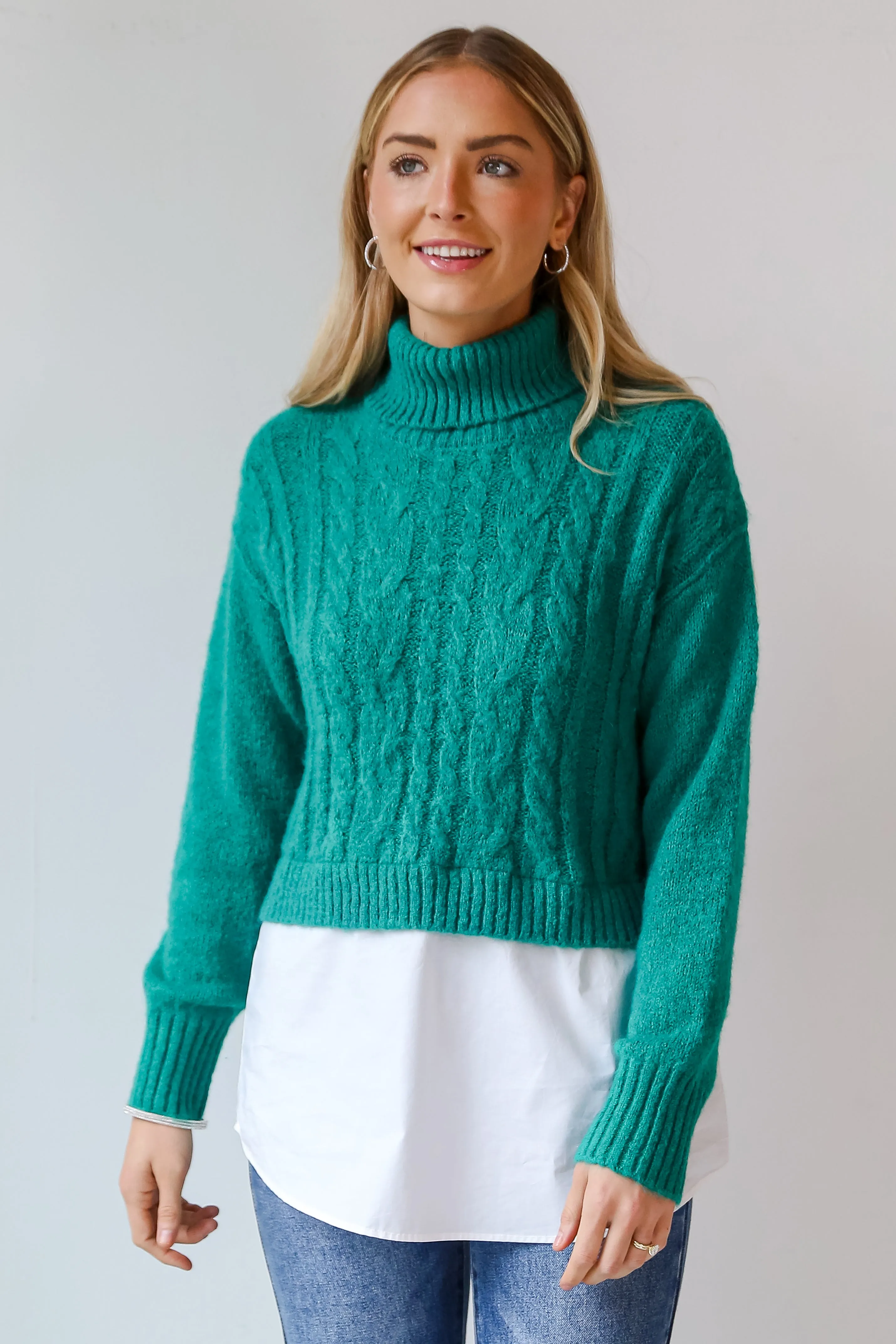 FINAL SALE - Do What You Love Green Cable Knit Sweater Blouse