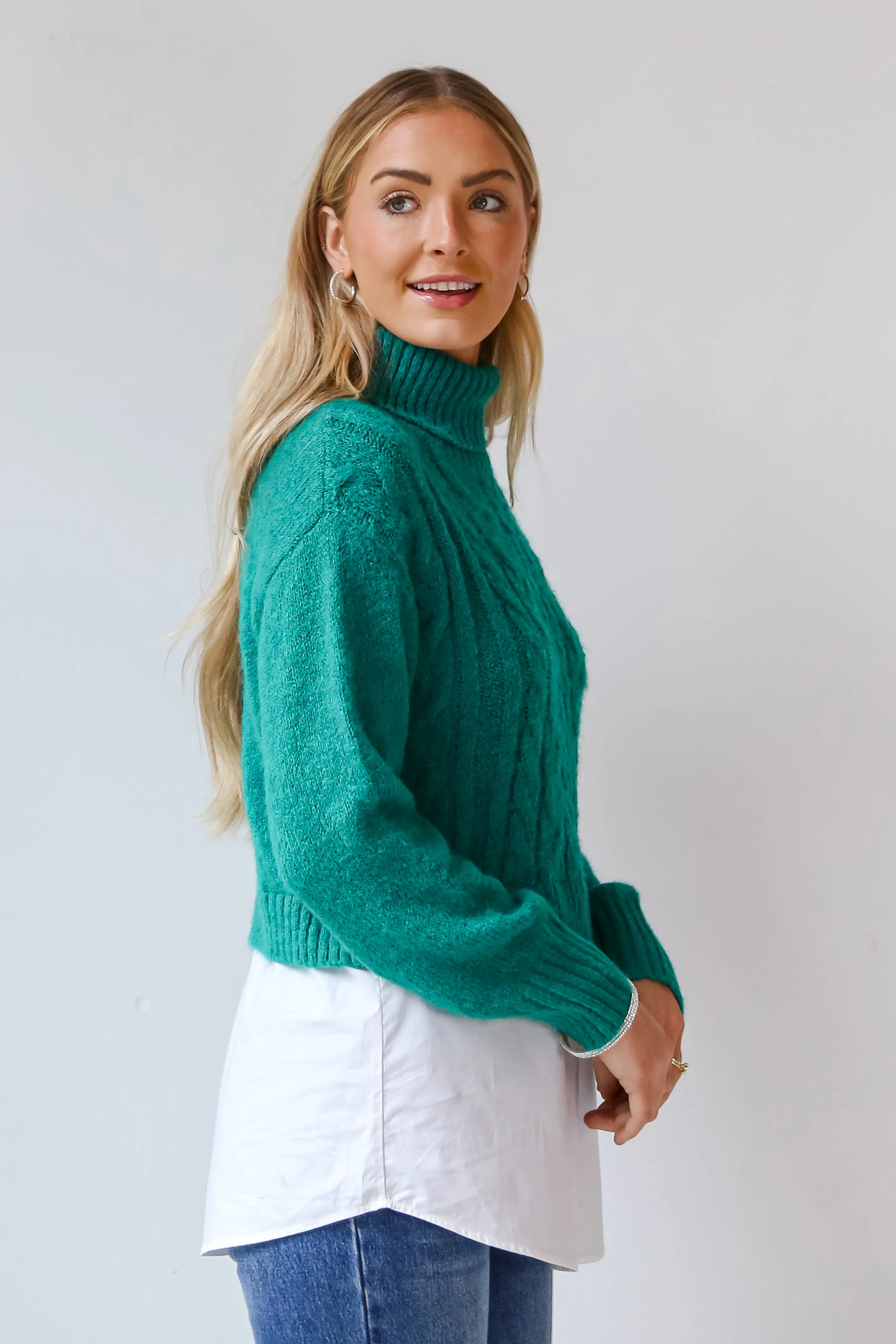 FINAL SALE - Do What You Love Green Cable Knit Sweater Blouse