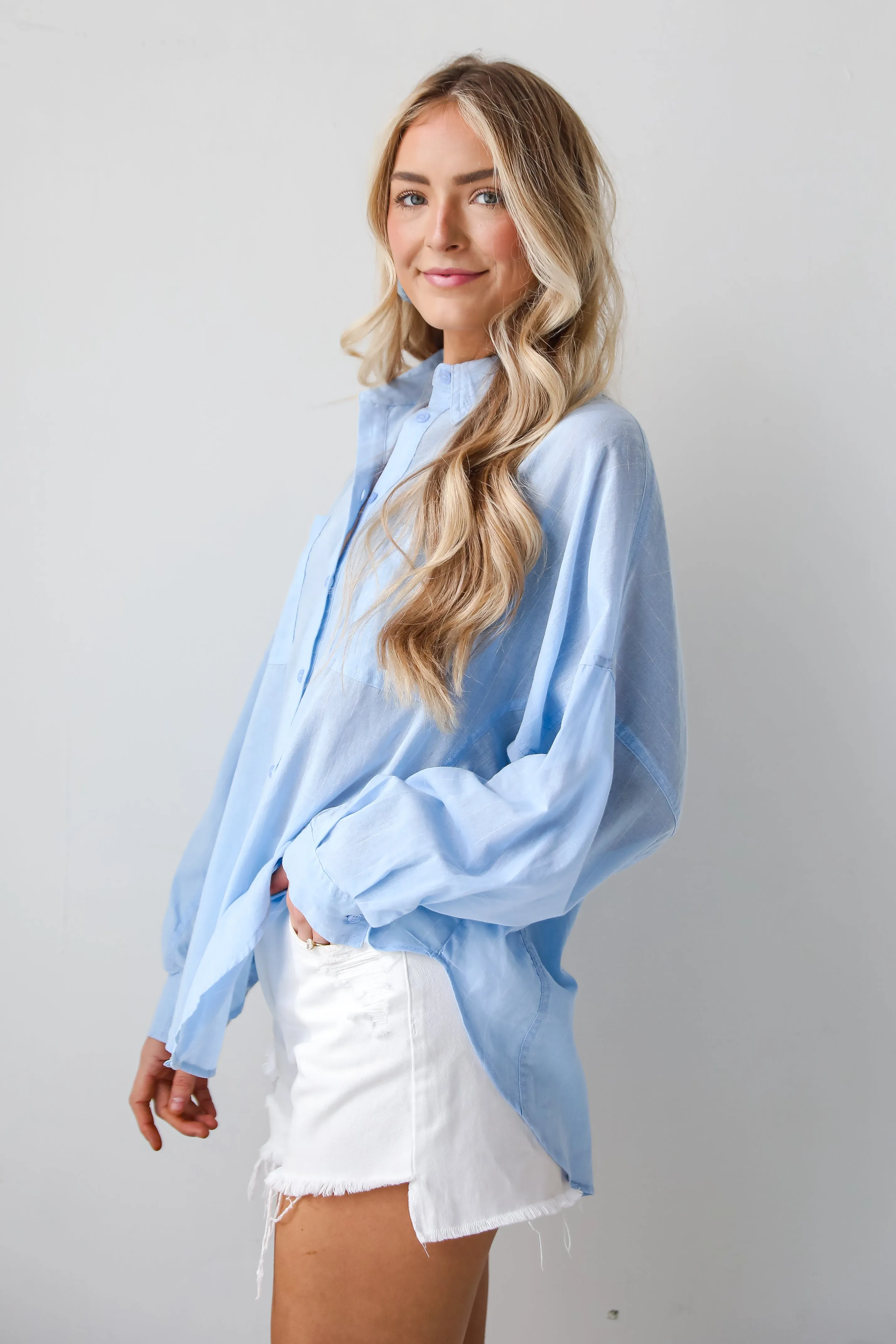 FINAL SALE - Official Trendsetter Pinstripe Oversized Button-Up Blouse