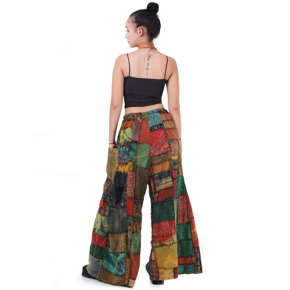 Forest Green Patchwork Wide-Leg Palazzo Pants