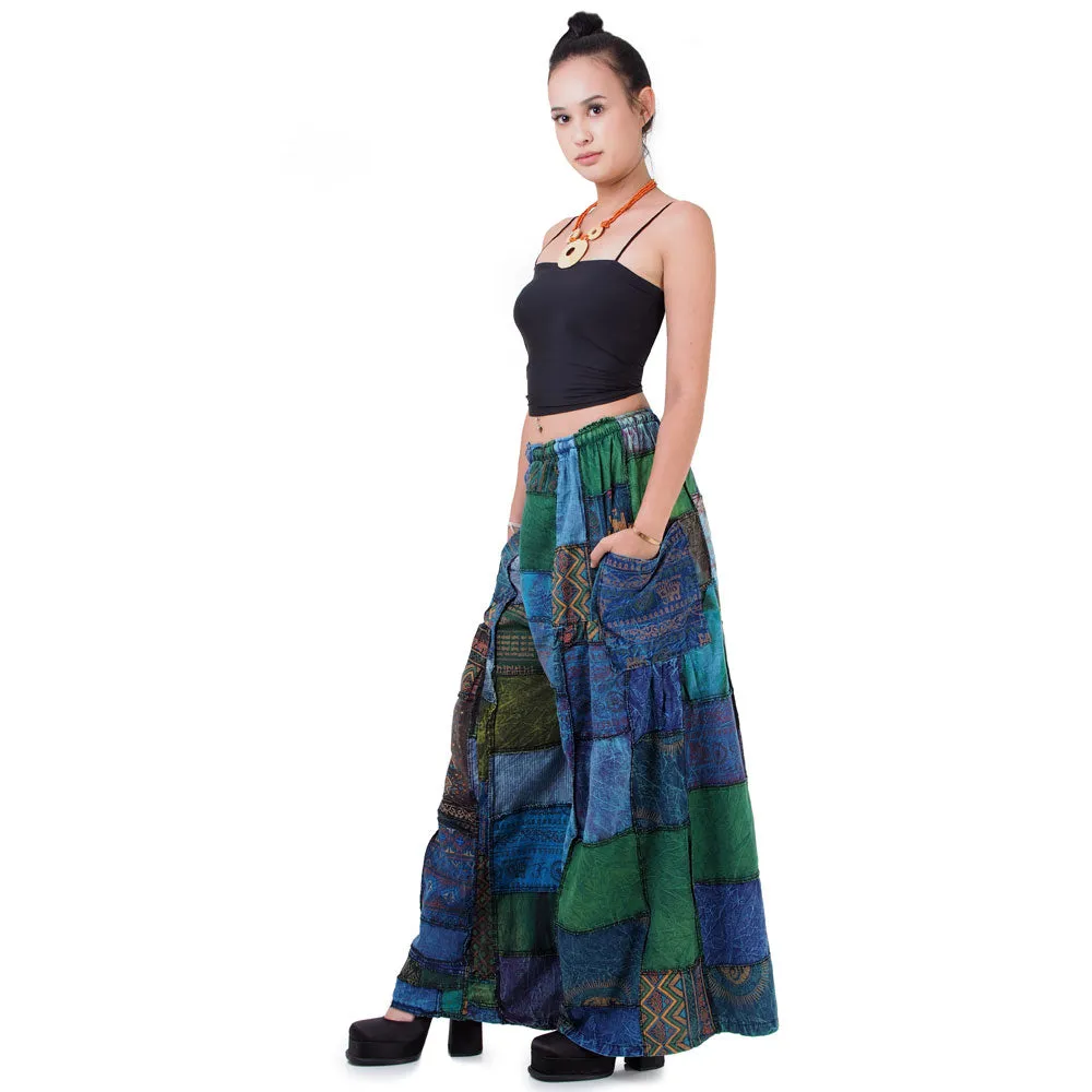 Forest Green Patchwork Wide-Leg Palazzo Pants