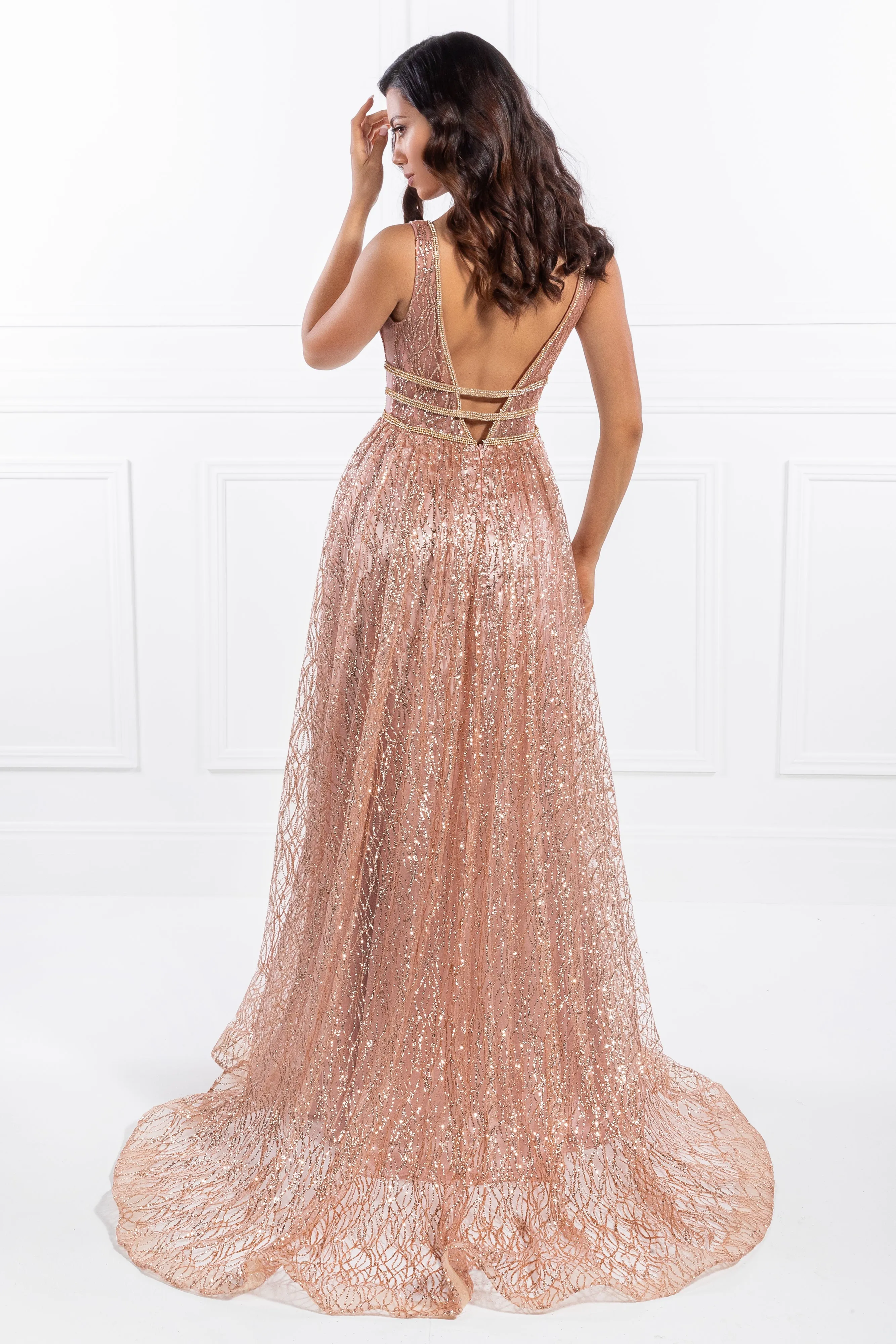 Honey Couture ENYA Glitter A Line Formal Gown