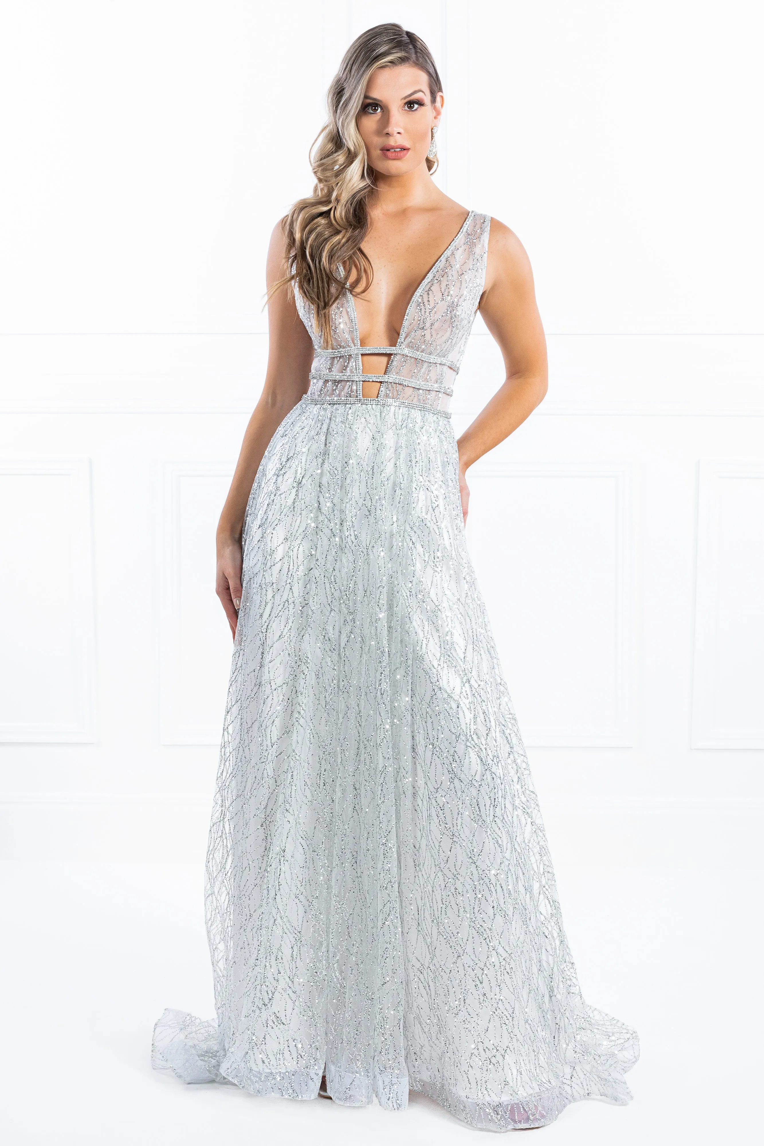 Honey Couture ENYA Glitter A Line Formal Gown