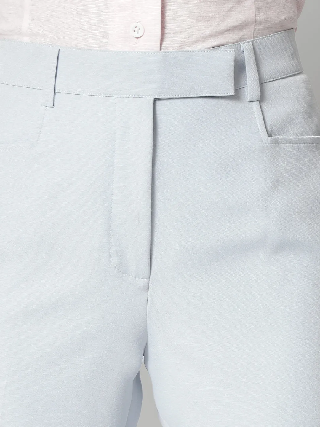 Ice Blue Polyester Regular fit Formal Trouser