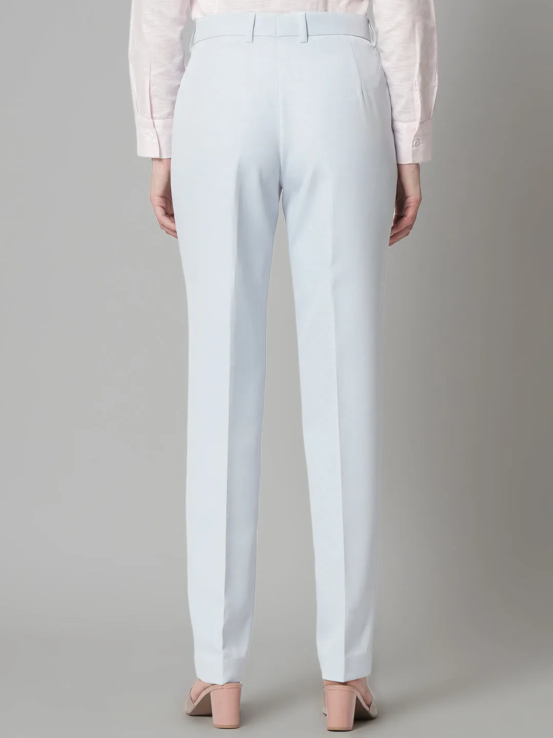 Ice Blue Polyester Regular fit Formal Trouser