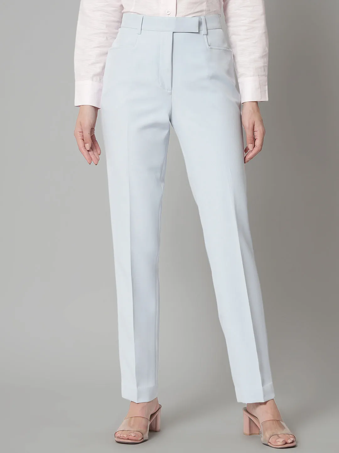 Ice Blue Polyester Regular fit Formal Trouser