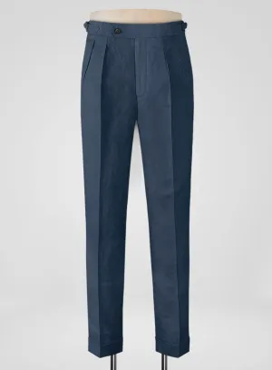 Italian Prato Indigo Blue Linen Highland Trousers