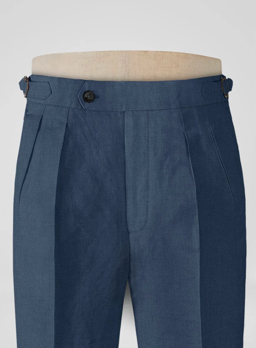 Italian Prato Indigo Blue Linen Highland Trousers