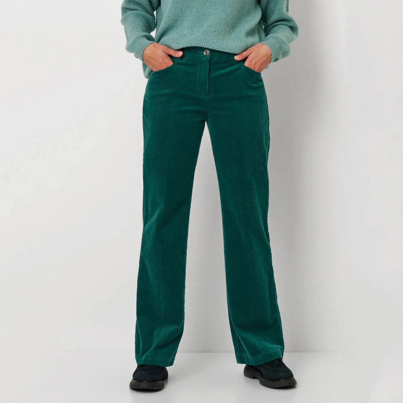 Jolie Pine Green Flared Corduroy Trousers