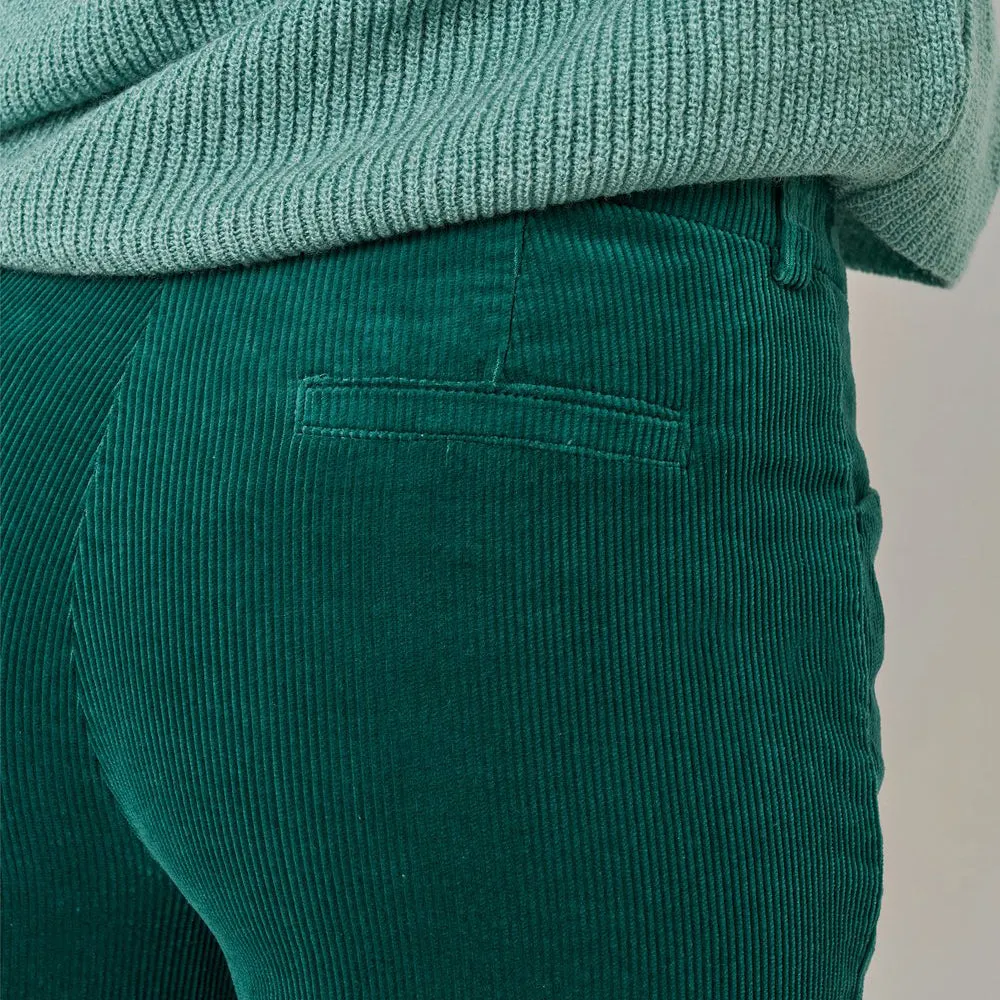 Jolie Pine Green Flared Corduroy Trousers