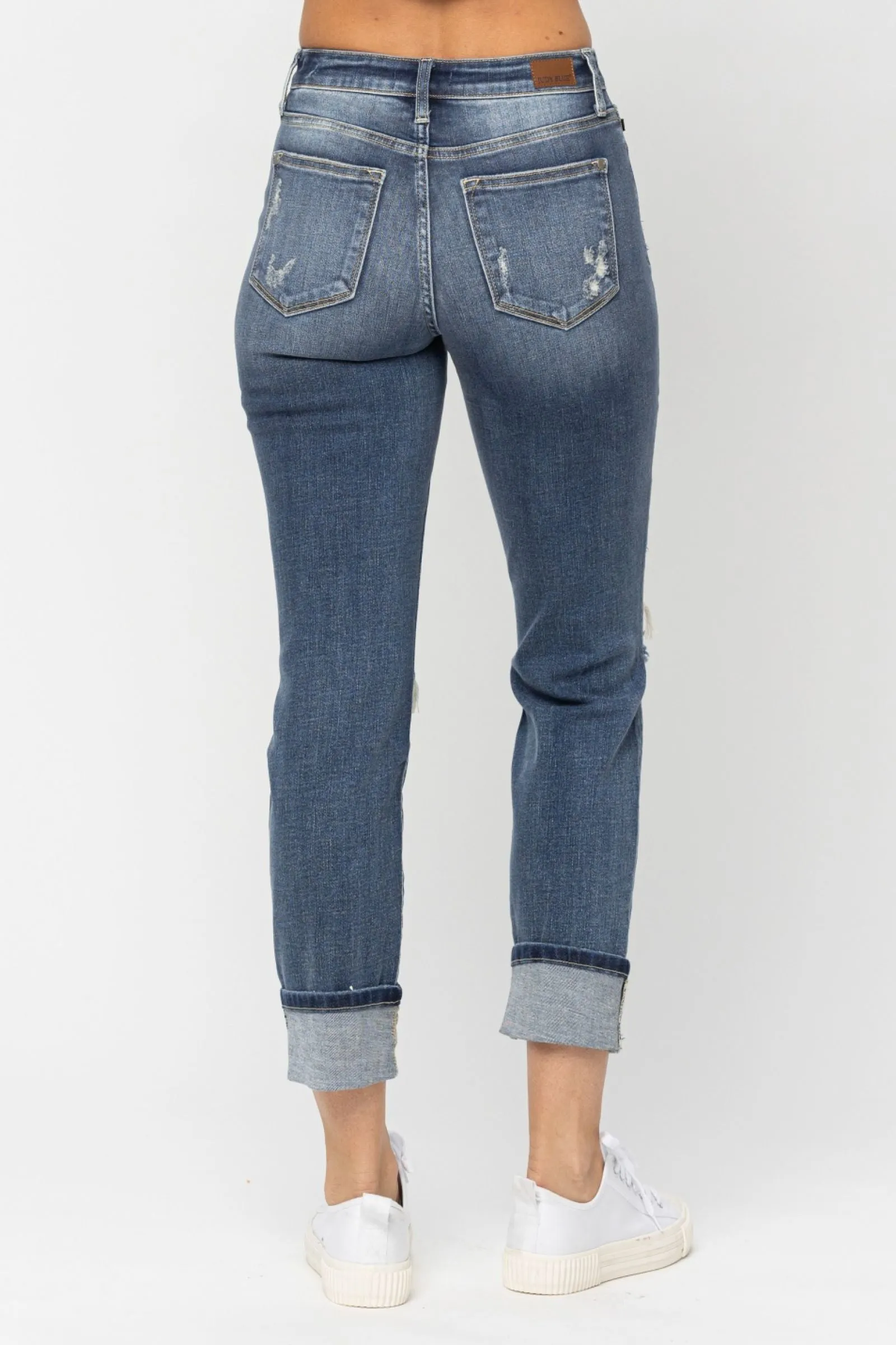 Judy Blue Mid Rise Cuffed Destroyed  Boyfriend Capris