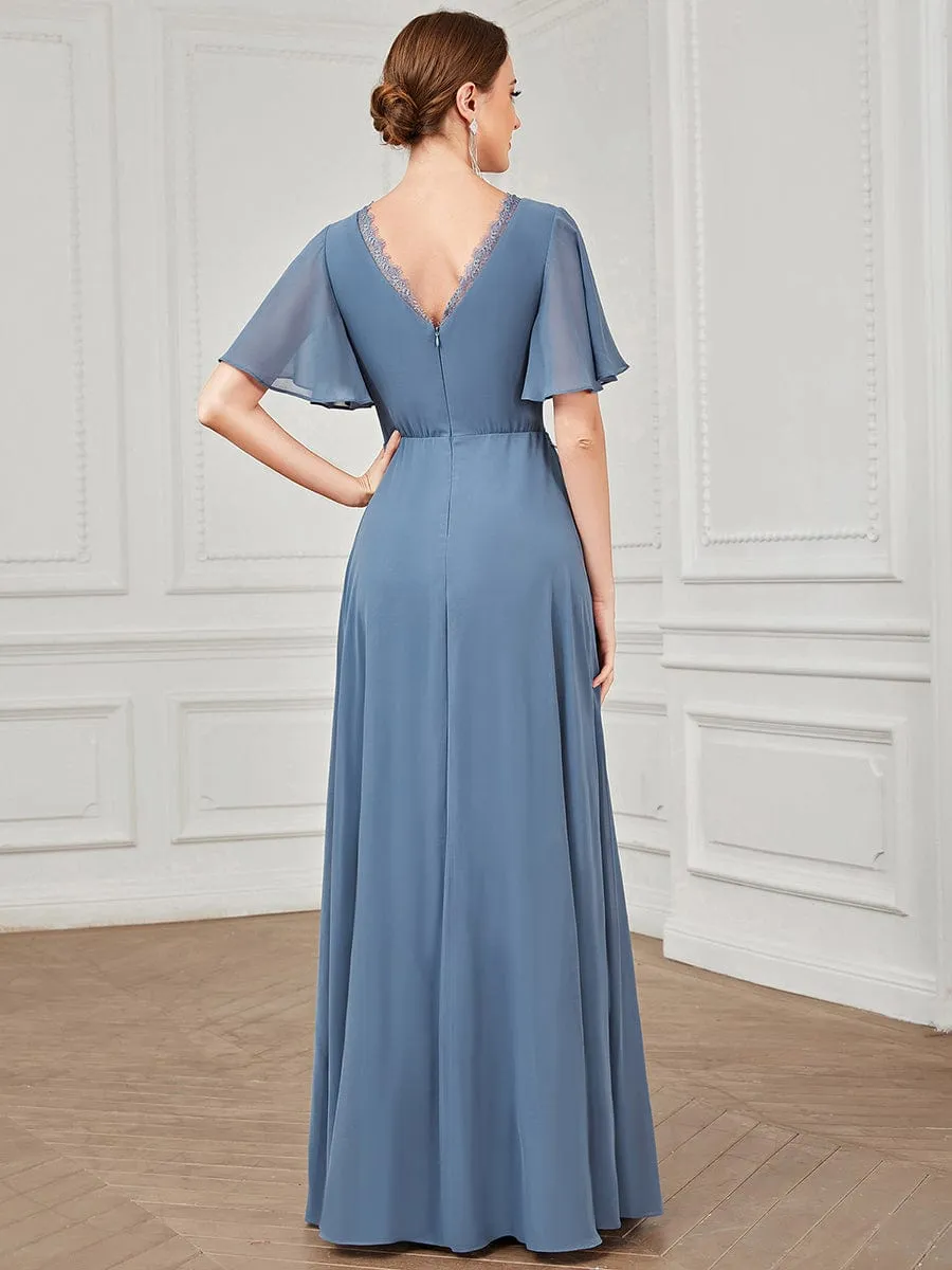 Lace A-Line Short Sleeve Chiffon Bridesmaid Dress