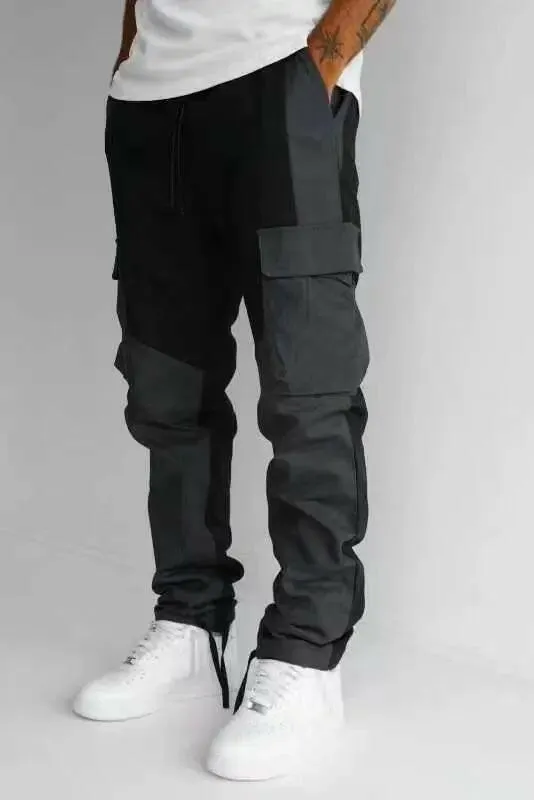 Loose Fit Pants Large Pocket Stitching Trousers Men's Loose Feet