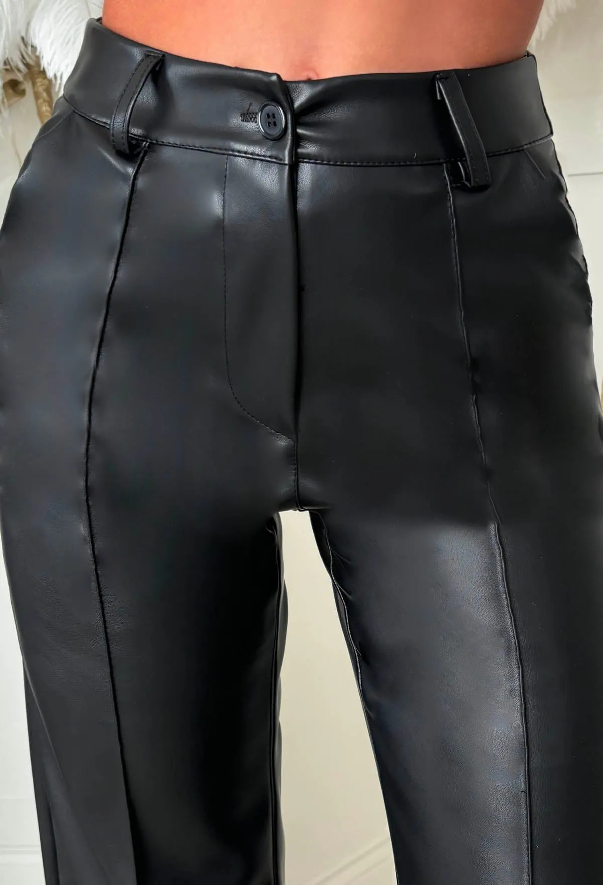 Luxe Destiny Black Faux Leather Straight Leg Trousers