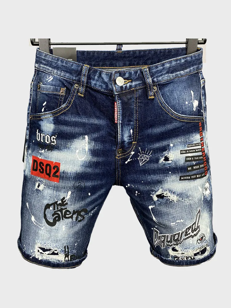 Men Distressed Stretch Denim Shorts