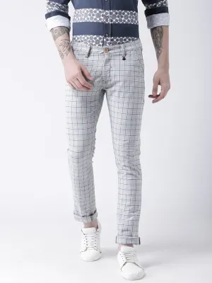 Men Off White Slim Fit Checked Chinos