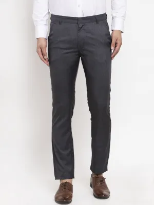 Men's Black Cotton Solid Formal Trousers ( FGP 258Charcoal ) - Jainish