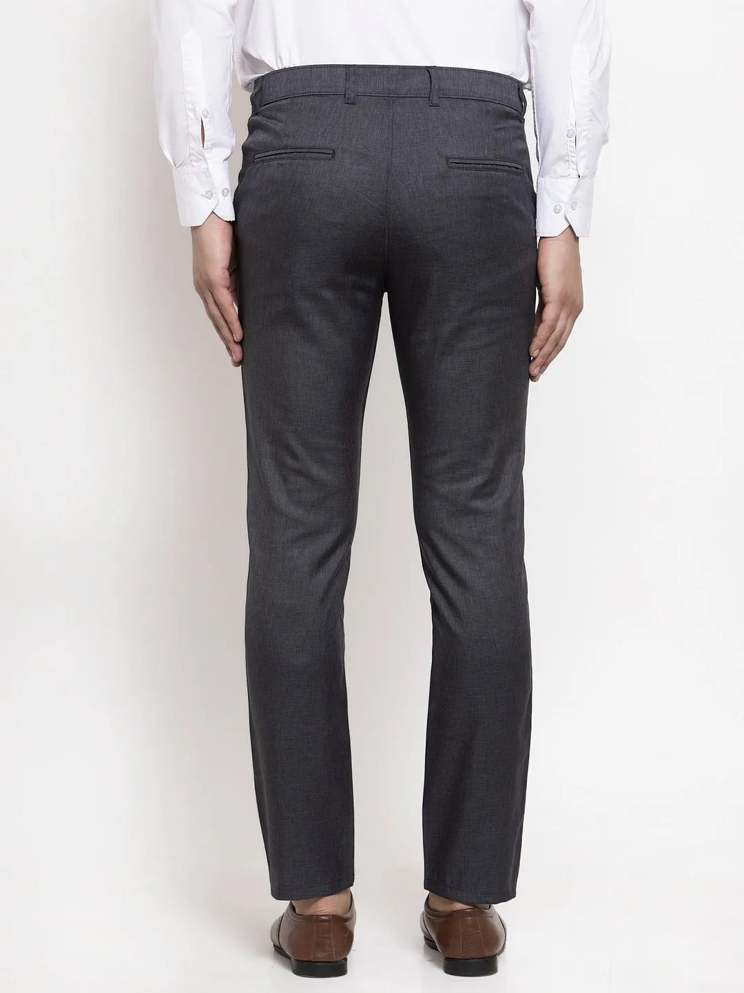 Men's Black Cotton Solid Formal Trousers ( FGP 258Charcoal ) - Jainish