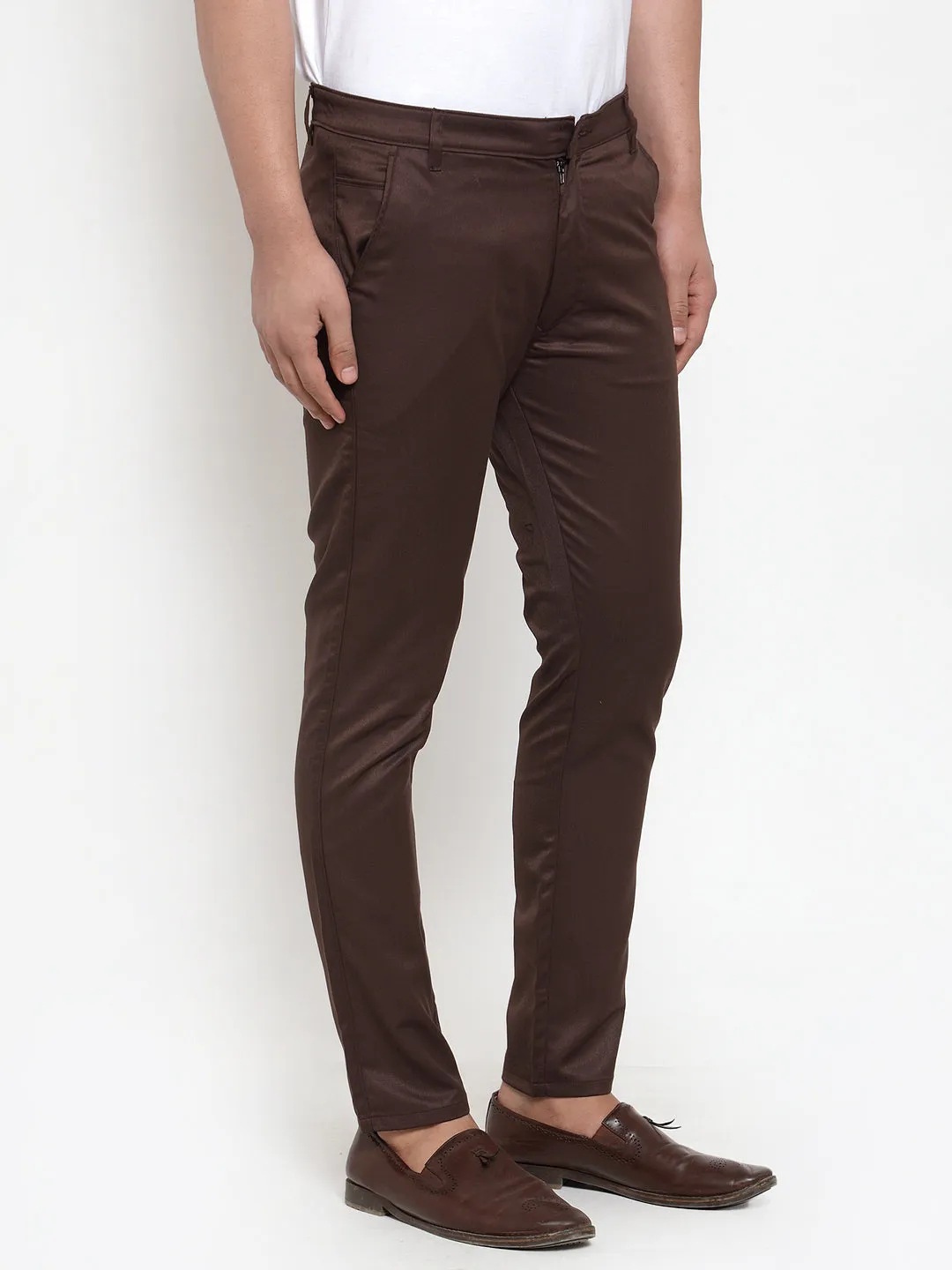 Men's Brown Solid Formal Trousers ( FGP 253Coffee ) - Jainish